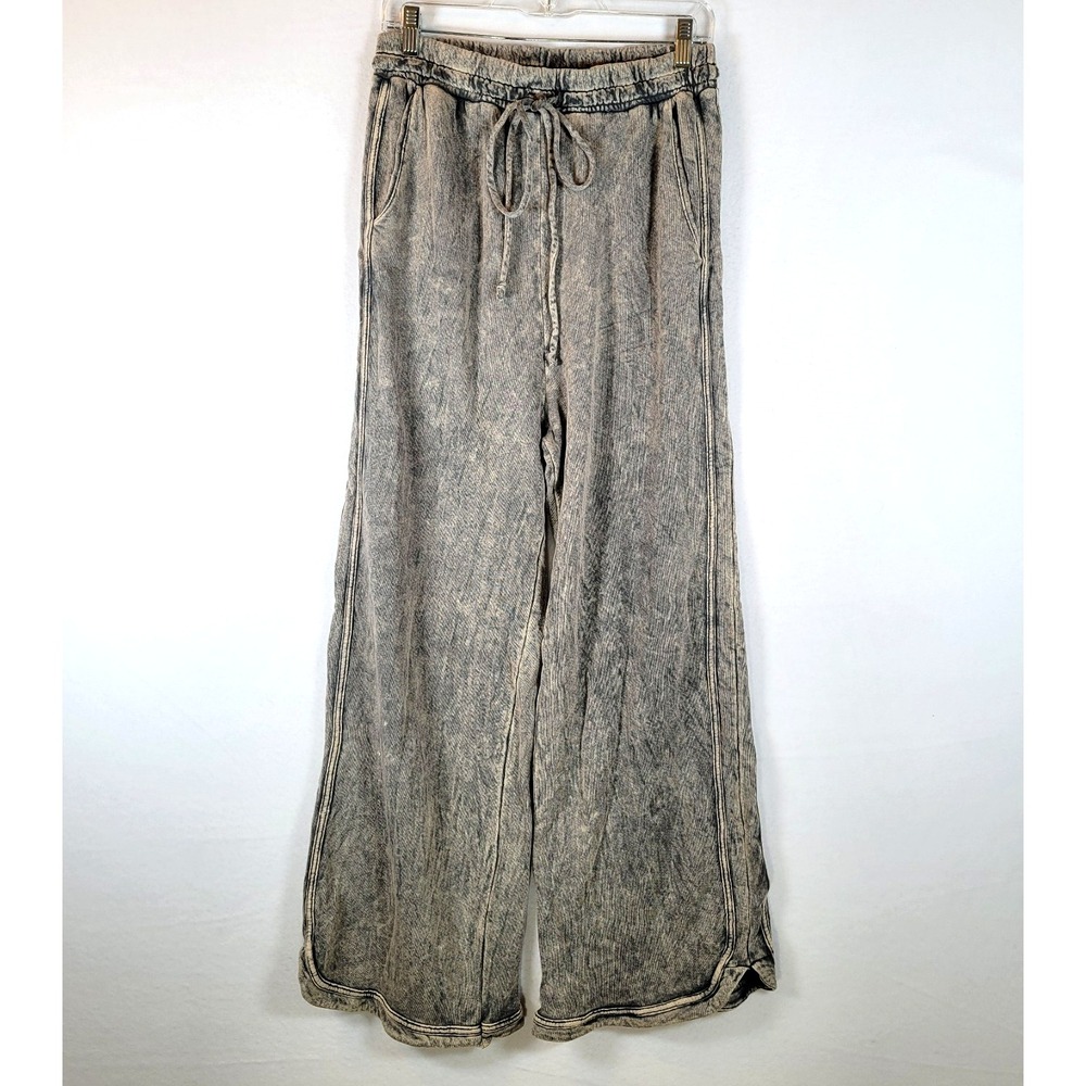 Three Birds Nest Women Wide Leg Mineral Wash Sweatpants Size Large Gray MP6294